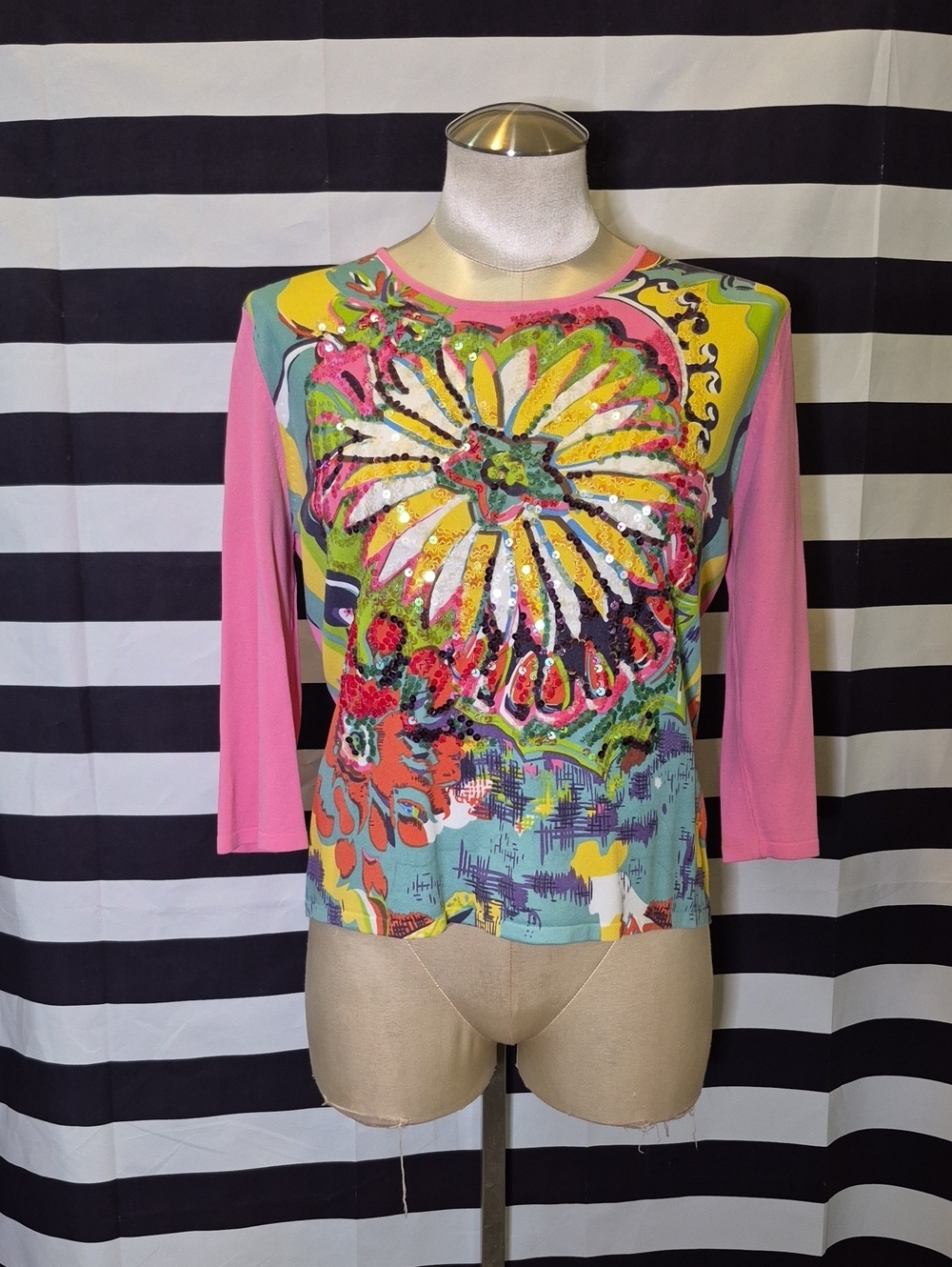 Vintage Pink Multi-Color Floral Sequin Top